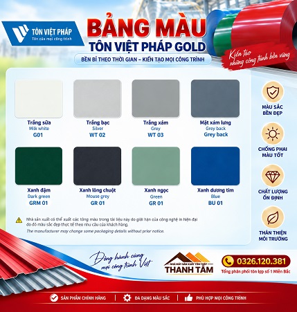 Bảng mầu tôn vifa