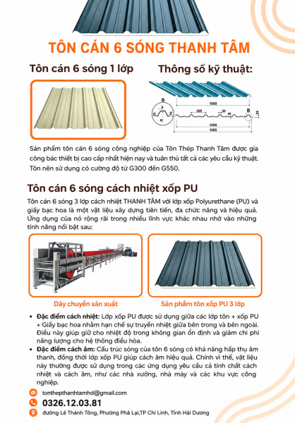 Tôn 6 sóng thường và 6 sóng xốp PU
