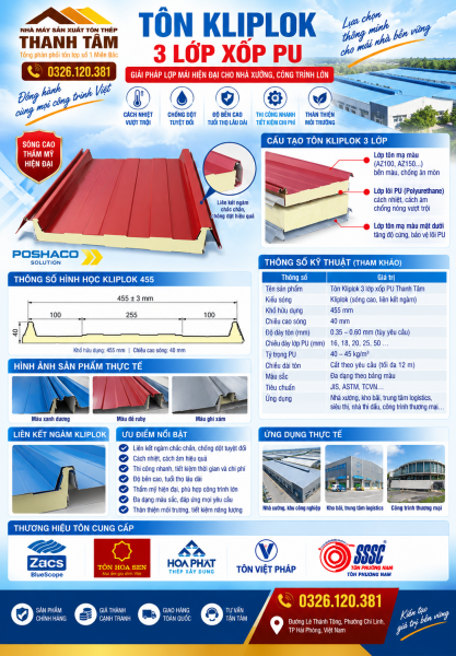 Tôn Kilplok 3 lớp xốp PU